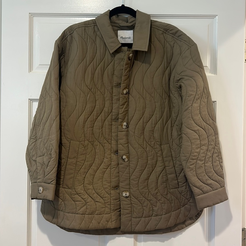 Madewell Olive Quilted Button-Front Jacket